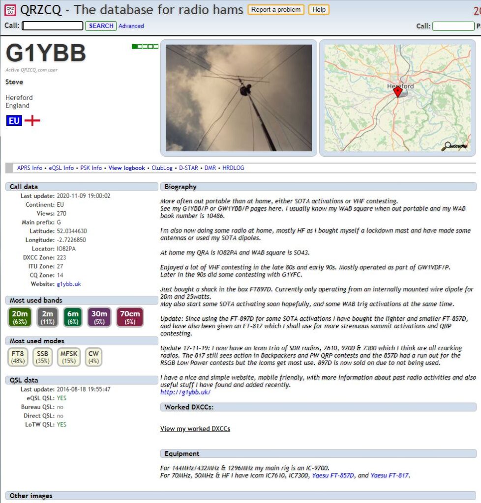 G1YBB page on QRZCQ