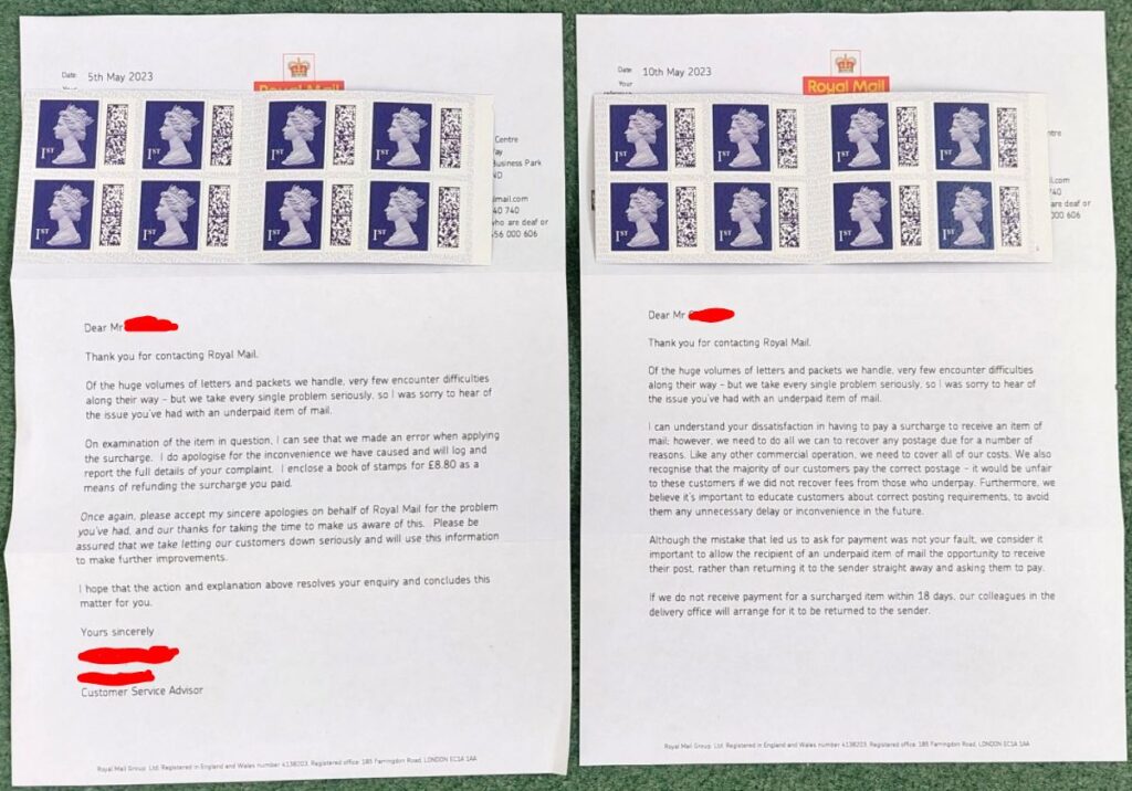two royal mail letters